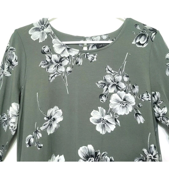 J Jill Wearever Collection Green Floral Print Dress Womens Size S 3/4 Sleeve - Picture 3 of 8